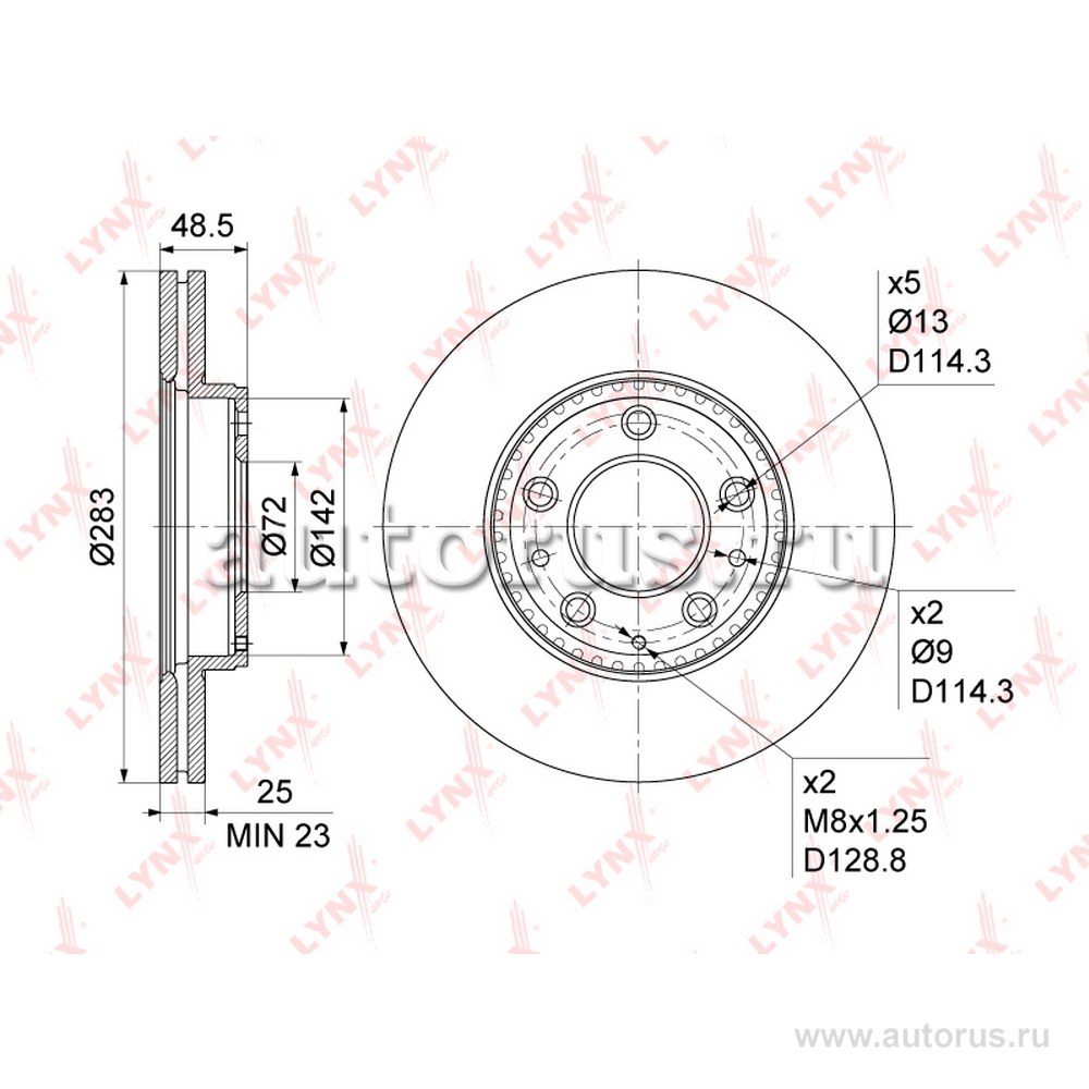 Диск тормозной MAZDA 6(GG/Y) 2.0-2.3 02-07 LYNXAUTO BN-1072