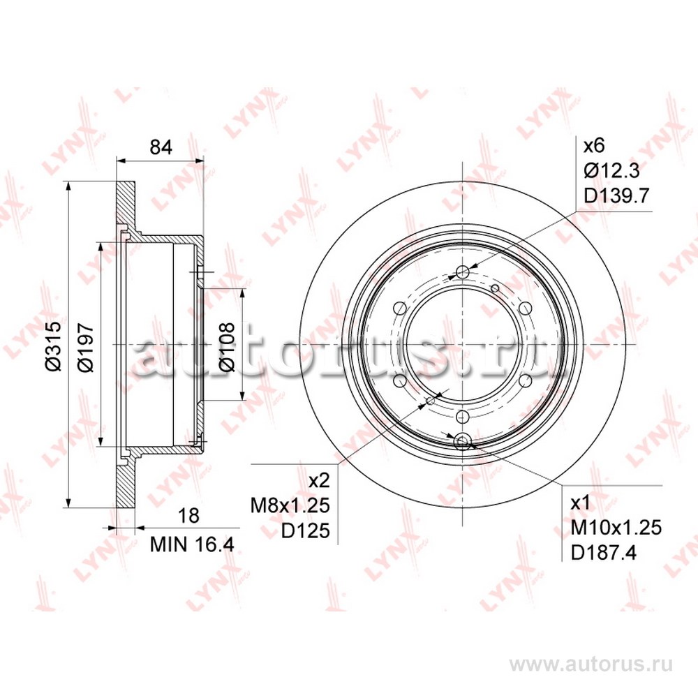 Диск тормозной MITSUBISHI PAJERO II 2.4-3.5 90-00 / III 2.5D 00-0 LYNXAUTO BN-1085