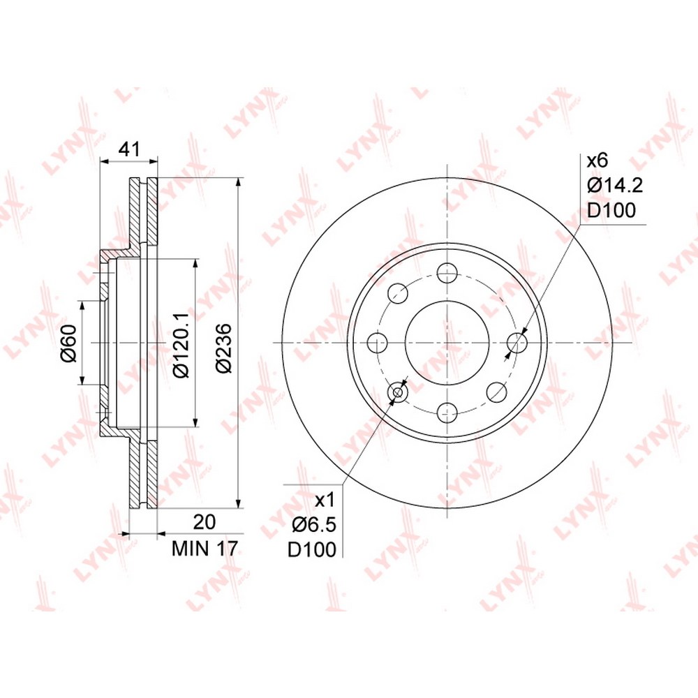 Диск тормозной OPEL ASTRA F 1.4-1.7D 91-98 / CORSA A/B 1.2-1.7D > LYNXAUTO BN-1120