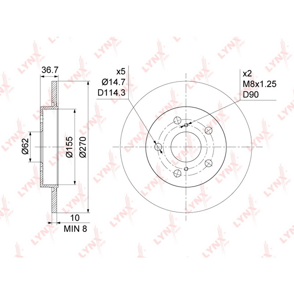 Диск тормозной TOYOTA AURIS(E15/8) 1.2-2.2D 07> / COROLLA(E15/8) LYNXAUTO BN-1144