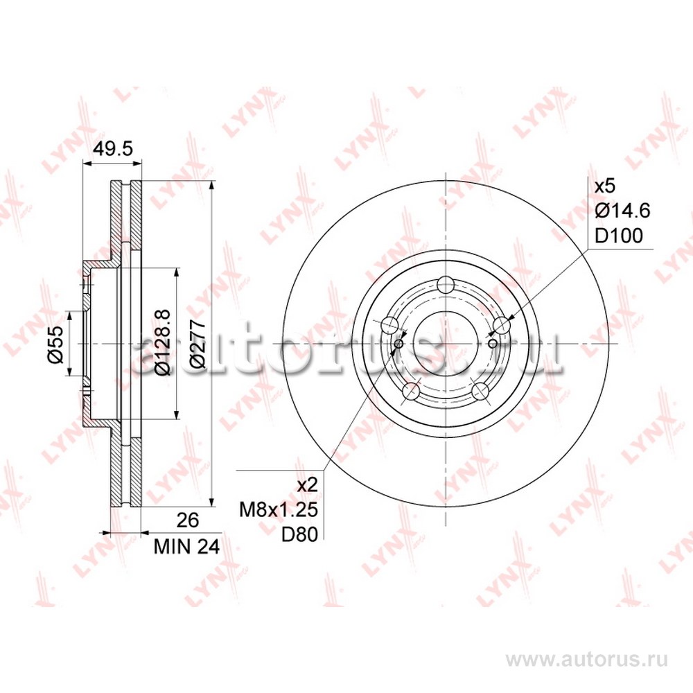 Диск тормозной TOYOTA AVENSIS(T25) 1.6-2.4 03-08 LYNXAUTO BN-1168