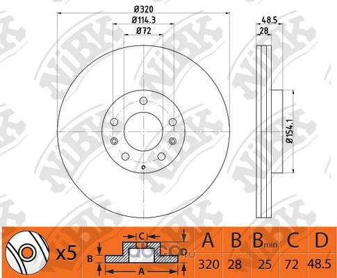 Диск тормозной передний MAZDA CX-7 06-15 / CX-9 07-> / FORD EDGE 06-14 NIBK RN1503