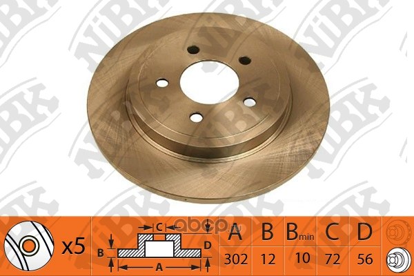 Диск тормозной задний FORD MAVERICK II/MAZDA TRIBUTE 00-08 /D=302MM NIBK RN1521