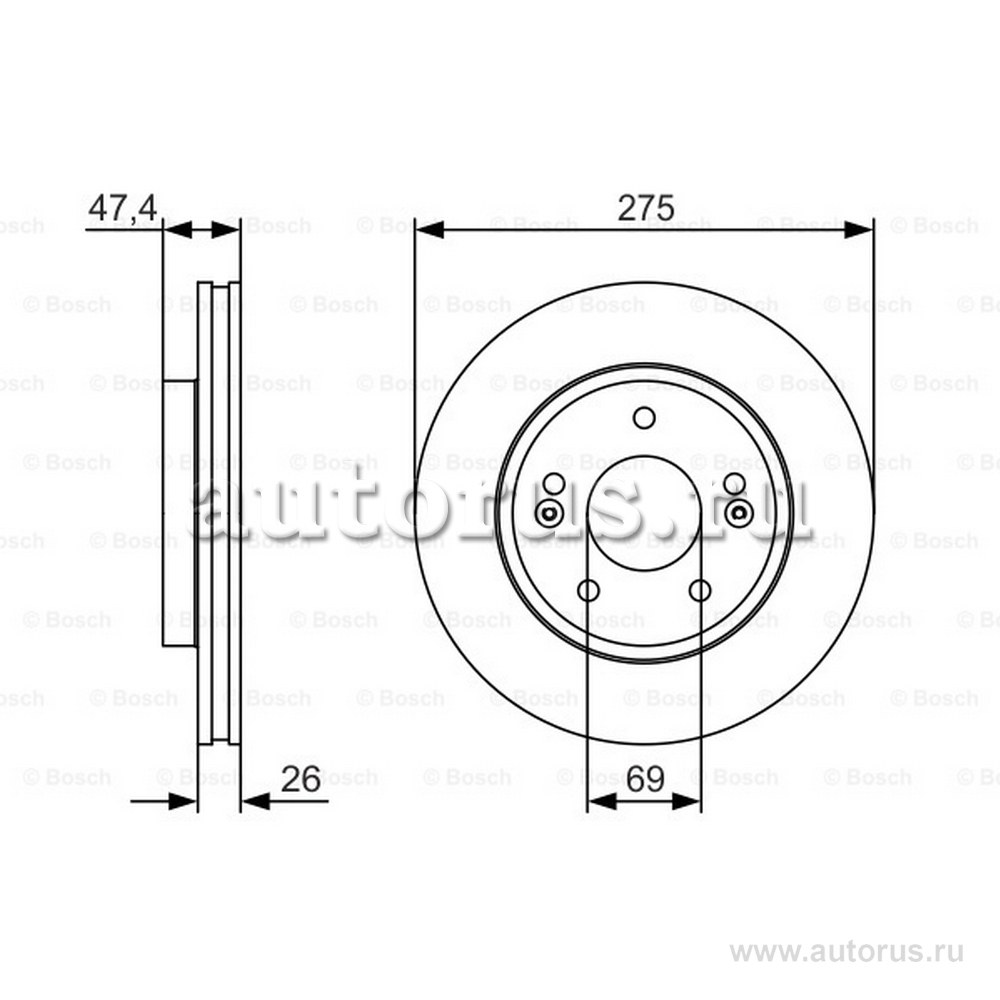 Диск тормозной передний HYUNDAI ELANTRA 2006-> /VENT D=275MM BOSCH 0 986 479 R26