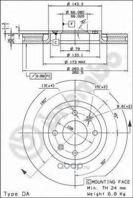 Диск тормозной передний BREMBO 09.9619.10