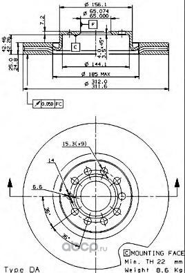 Диск тормозной передний BREMBO 09.9772.11