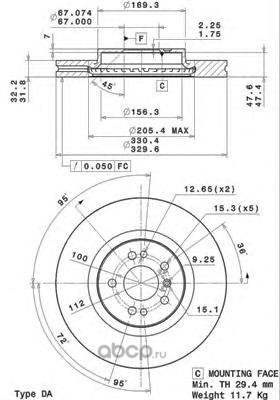 Диск тормозной передний MB W164/W251 BREMBO 09.R104.11