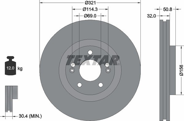 Диск тормозной передний HYUNDAI IX55 08-> TEXTAR 92221700