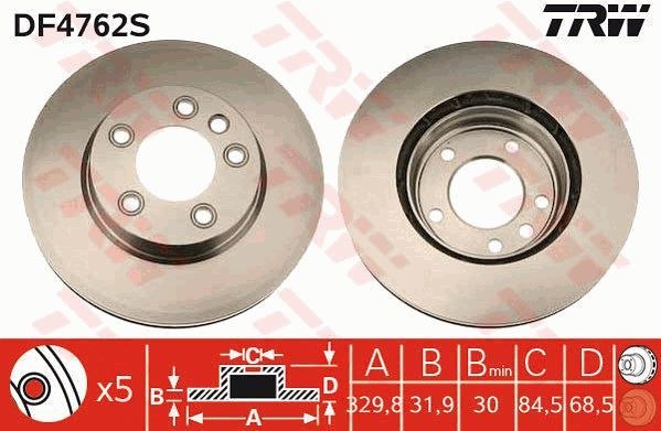 Диск тормозной передний L VW TOUAREG/PORSHE CAYENNE TRW DF4762S