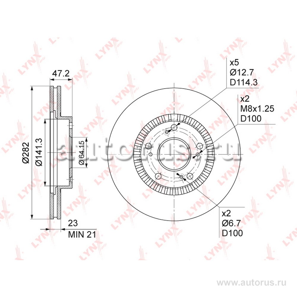 Диск тормозной передний HONDA CIVIC VII-IX 1.4-2.2D 01> / CR-V II 2.0-2.4 LYNXAUTO BN-1033