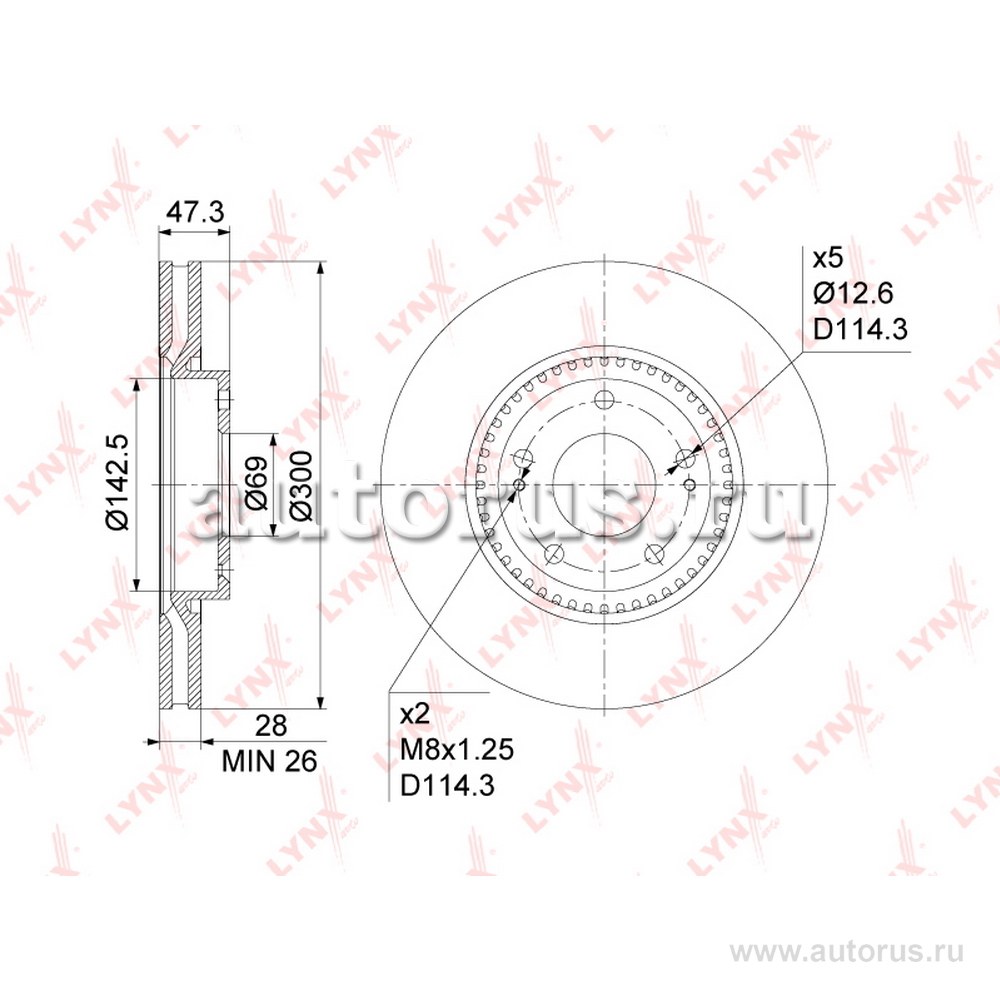 Диск тормозной передний HYUNDAI I40/IX35/SONATA/TUCSON KIA OPTIMA/SPORTAGE LYNXAUTO BN-1055
