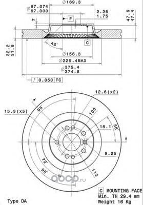 Диск тормозной передний MB GL(X164)/ ML(W164)/ R(W251) 4.0/5.0L/VENT.D=375MM BREMBO 09.R105.11