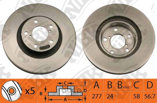 Диск тормозной передний SUBARU FORESTER III 2007-> /VENT D=277MM NIBK RN1010