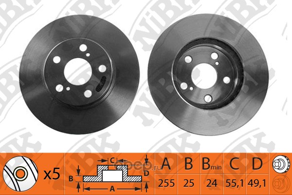 Диск тормозной передний TOYOTA CARINA E->12.1995/PRIUS 09-> /D=255X25MM NIBK RN1058