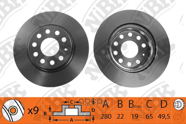 Диск тормозной передний VAG+SKODA ALL 03-> /VENT D=280MM NIBK RN1179