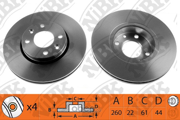 Диск тормозной передний NISSAN/RENAULT/LADA LARGUS +ABS D=260MM NIBK RN1187