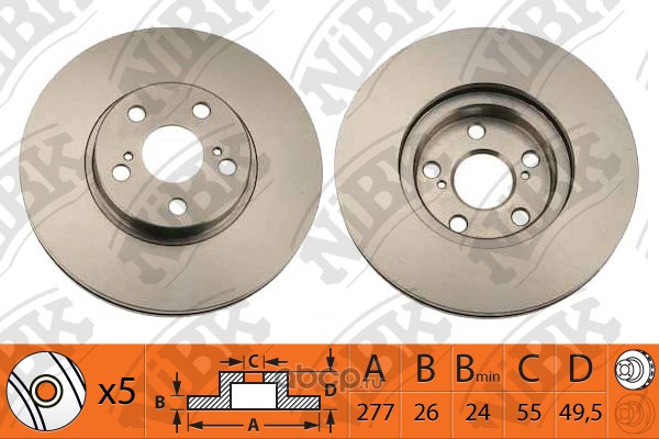 Диск тормозной передний TOYOTA AVENSIS II 03-09 /VENT.D=277MM NIBK RN1200