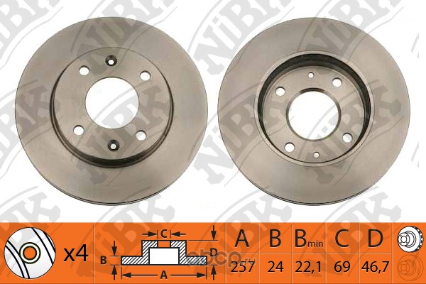 Диск тормозной передний HYUNDAI ELANTRA 00-06 /VENT D=257MM NIBK RN1230