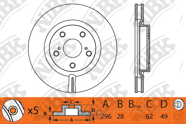 Диск тормозной передний TOYOTA CAMRY/RAV4 2.0/2.4L ALL 06-> /VENT D=296MM NIBK RN1241