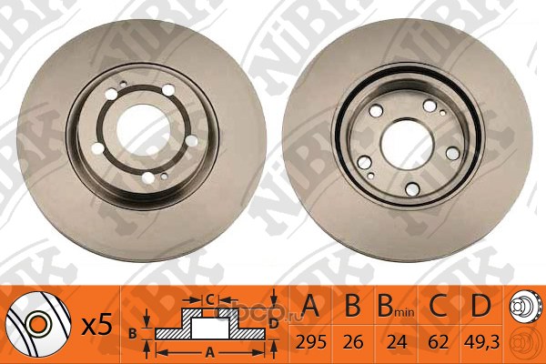Диск тормозной передний TOYOTA AVENSIS II 03-09 /VENT.D=295MM NIBK RN1318