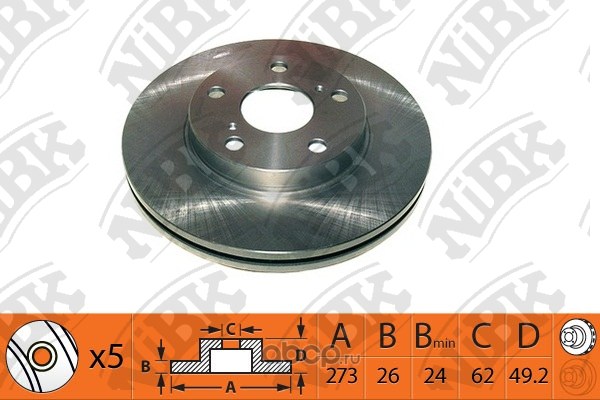 Диск тормозной передний TOYOTA AURIS 2007> /VENT.D=273MM NIBK RN1351