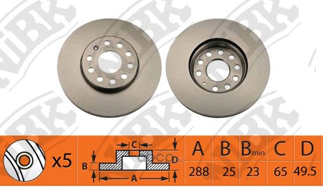 Диск тормозной передний VAG+SKODA ALL 03-> /VENT D=288MM NIBK RN1374
