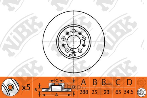 Диск тормозной передний VAG A1/3/LEON/FABIA/OCTAVIAI/RAPID/GOLFIV/POLO 96- NIBK RN1379