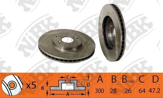 Диск тормозной передний HONDA ACCORD 03-08 MOT.2.4L /VENT.D=300MM NIBK RN1413