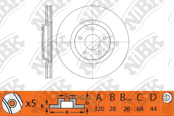 Диск тормозной передний NISSAN QASHQAI/RENAULT KOLEOS /VENT D=320MM NIBK RN1470