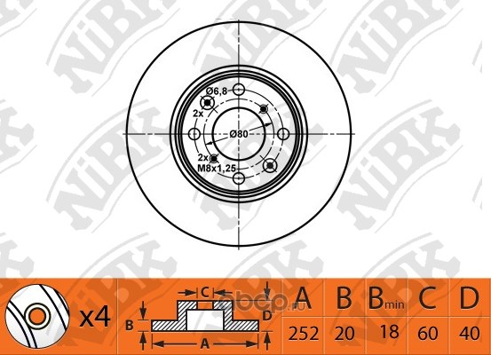 Диск тормозной передний OPEL AGILA 1.0-1.3 07->/SUZUKI SWIFT 1.3-> NIBK RN1525