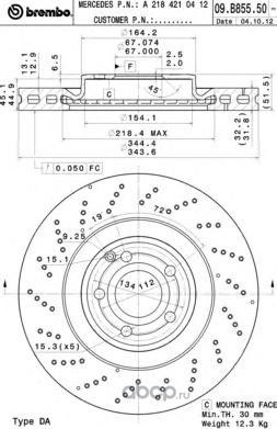 Диск тормозной передний с перфорацией BREMBO 09.B855.51
