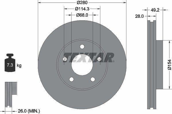 Диск тормозной передний с покрытием PRO INFINITI/NISSAN TEXTAR 92109403