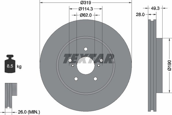 Диск тормозной передний с покрытием PRO LEXUS/TOYOTA TEXTAR 92171503