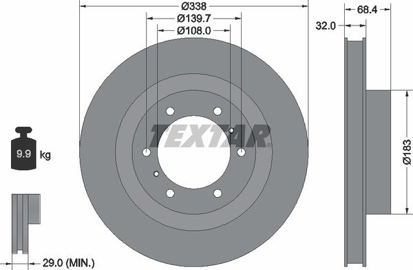 Диск тормозной передний с покрытием PRO LEXUS/TOYOTA TEXTAR 92223903