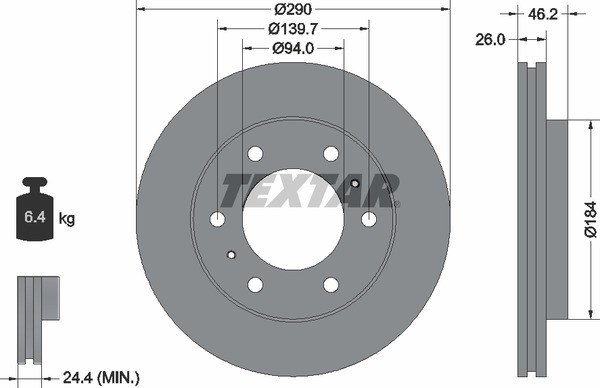 Диск тормозной передний с покрытием PRO MITSUBISHI TEXTAR 92128803