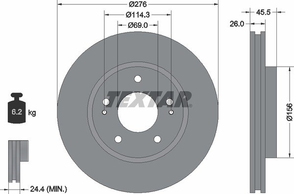 Диск тормозной передний с покрытием PRO MITSUBISHI TEXTAR 92198203