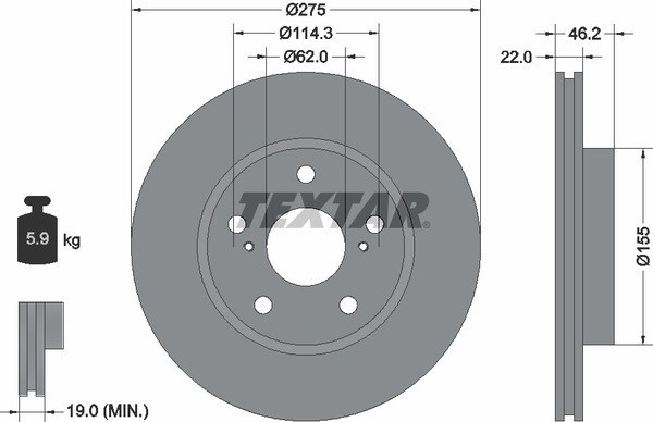 Диск тормозной передний с покрытием PRO TOYOTA COROLLA TEXTAR 92163803