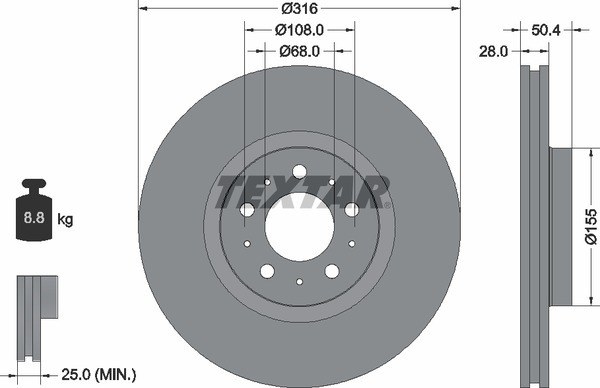 Диск тормозной передний с покрытием PRO VOLVO TEXTAR 92126603