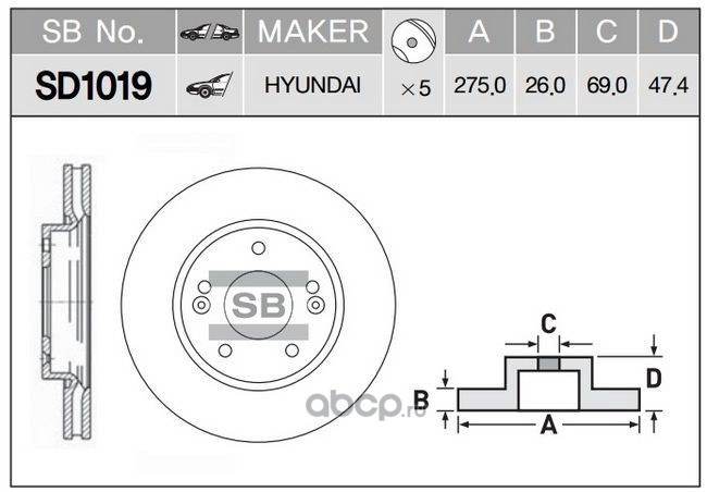 Диск тормозной передний SANGSIN BRAKE SD1019