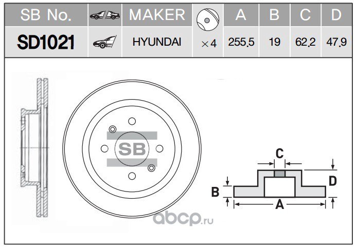 Диск тормозной передний SANGSIN BRAKE SD1021