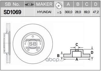 Диск тормозной передний HYUNDAI IX35/KIA SPORTAGE III 10-> SANGSIN BRAKE SD1069