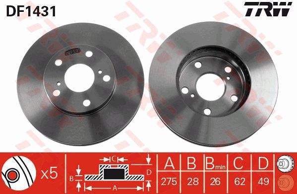 Диск тормозной передний LEXUS ES/TOYOTA CAMRY 96-01 TRW DF1431