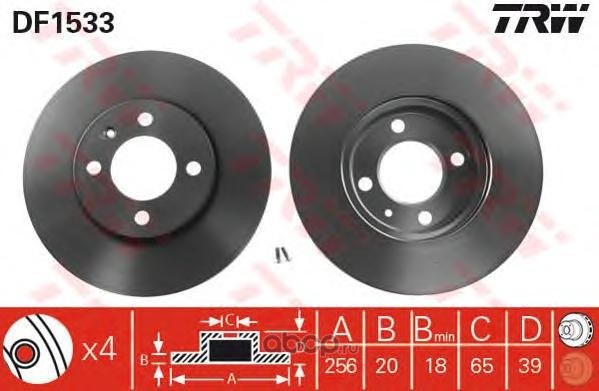 Диск тормозной передний вентилируемый VW G2/G3/B3/B4 CORRADO CADDY 96-> TRW DF1533