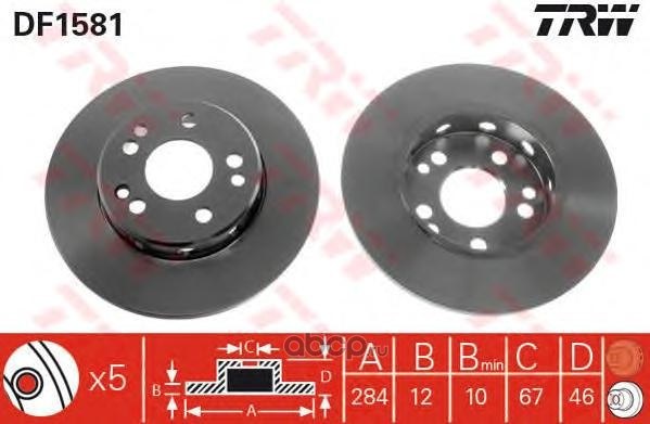 Диск тормозной передний MB W124 2.0/2.3L/2.0D/2.5D/3.0D 85-93 /D=284MM TRW DF1581