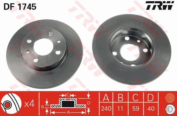 Диск тормозной передний FIAT/ALFA/LANCIA/LADA TRW DF1745