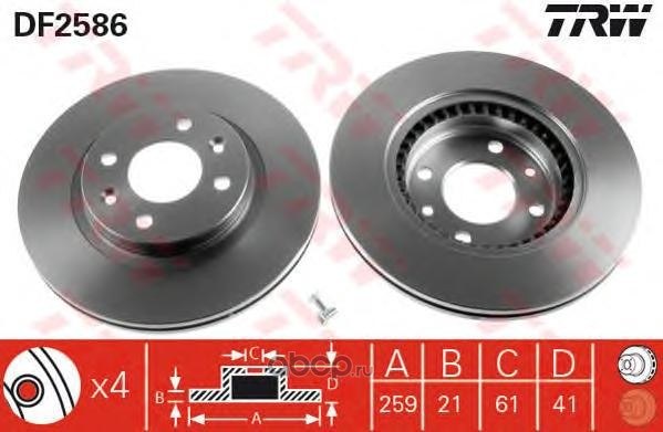 Диск тормозной передний RENAULT/NISSAN/LADA LARGUS без ABS/D=259MM TRW DF2586