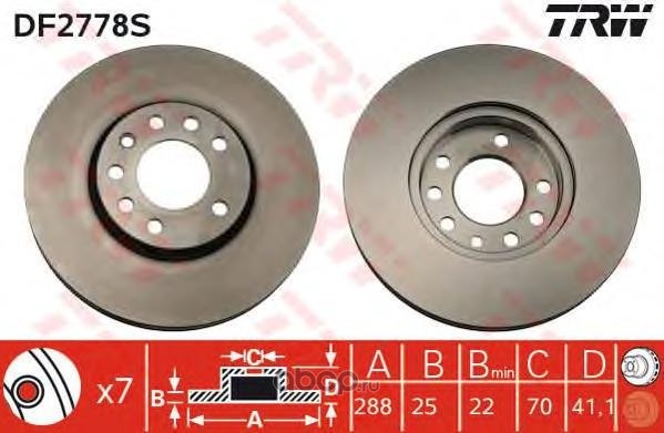 Диск тормозной передний OPEL Vectra B/SAAB 900 II/93/95 /Vent.D=288mm TRW DF2778S