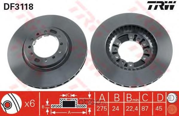 Диск тормозной передний MITSUBISHI PAJERO TRW DF3118