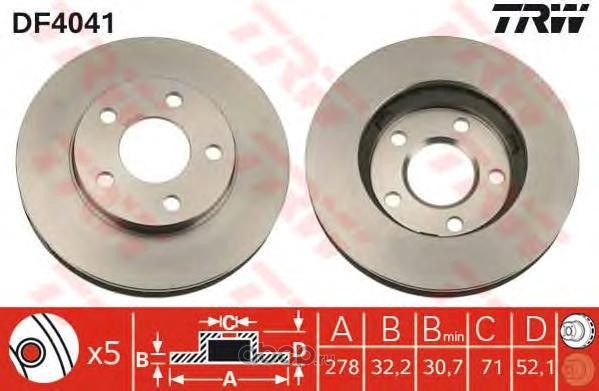 Диск тормозной передний CHEVROLET OPEL TRW DF4041