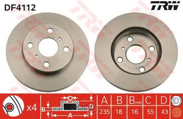 Диск тормозной передний TOYOTA ECHO/YARIS TRW DF4112